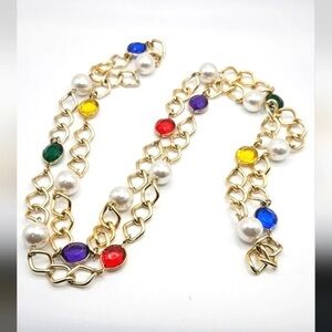 GORGEOUS Long Station Necklace Multicolor Pearl 54 Inches